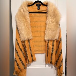 Laundry By Shelli Segal Mustard Cape with Faux Fur Trim
